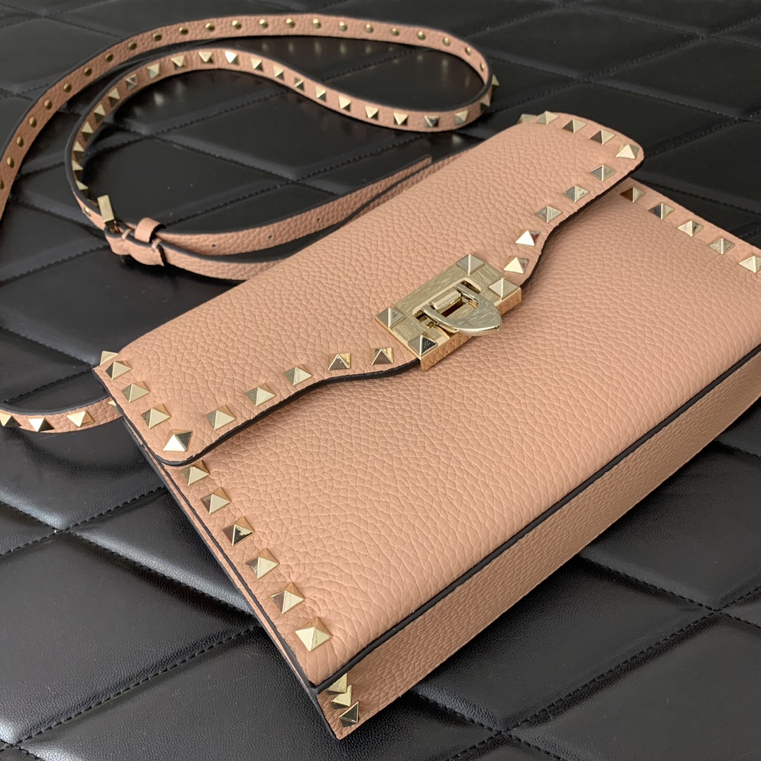 Valentino Garavani Rockstud Crossbody Bag in Nude Pink Grainy Calfskin